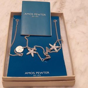 Amos Pewter Starfish and Sand Dollar Necklace. Never worn. In original box.